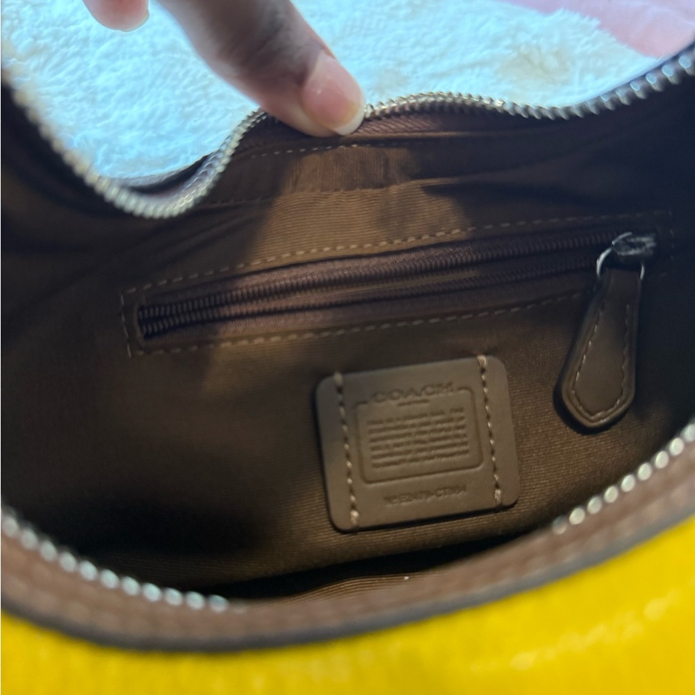 Coach Pebbled Leather Mustard & Brown Crossbody Hobo - Picture 4 of 5
